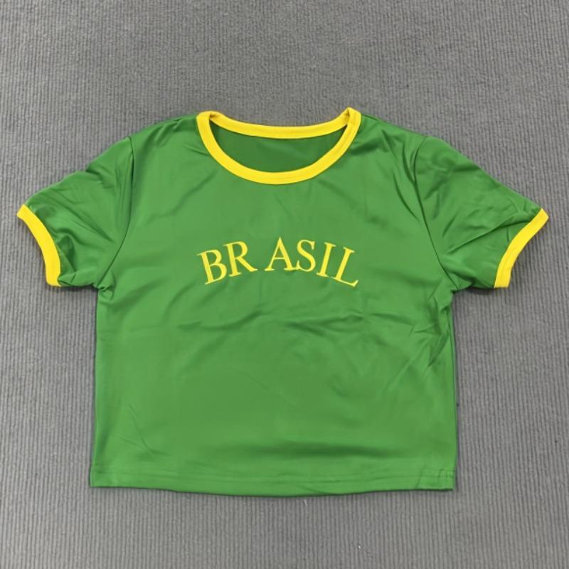 

Летняя укороченная футболка с короткими рукавами и круглым вырезом в стиле Y2K S зелёный