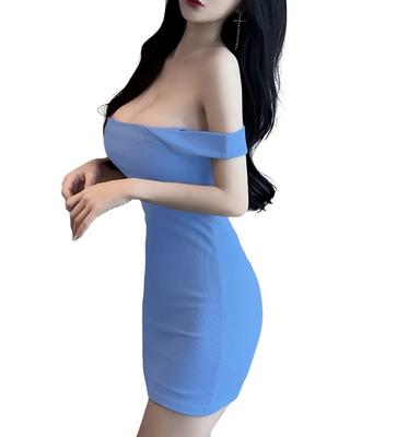 Sexy einfarbiges Strick-Minikleid mit [RREMN] T-Rücken, ärmellos in 2 Richtungen, schulterfrei (Aqua Grau)