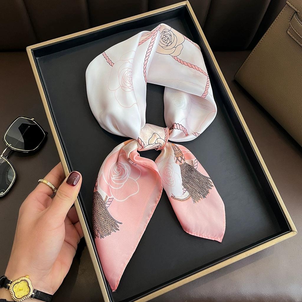New Floral Print Silk Feeling 70cm Square Scarf Women Foulard Cashew Neckerchief Lady Satin Head Hijab Female Decorate Neck Ties