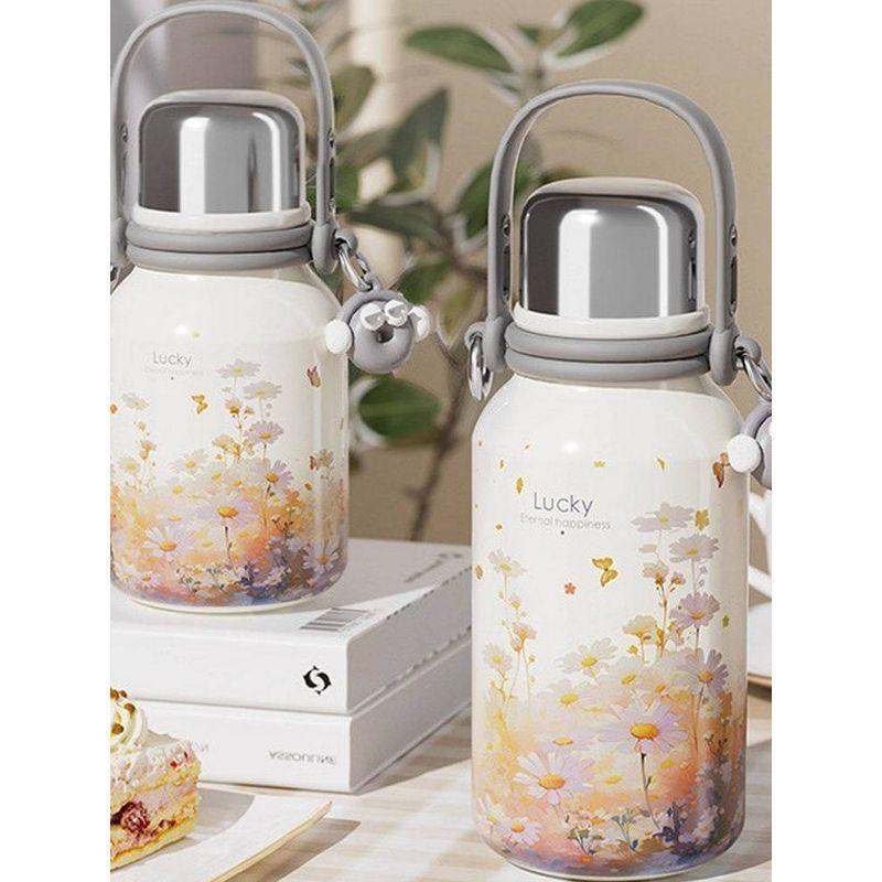 New Japanese Stainless Steel Insulated Water Bottle, European-Style Large-Capacity Thermos Cup, Outdoor Tea Brewing Cup for Girls and Students