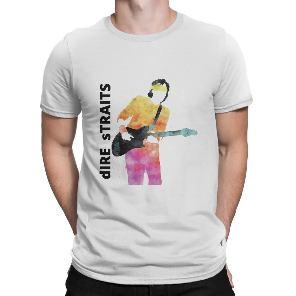 Music T Shirt Men's  Cotton Vintage T-Shirt O Neck Dire Straits Band Tees Short Sleeve Tops Graphic