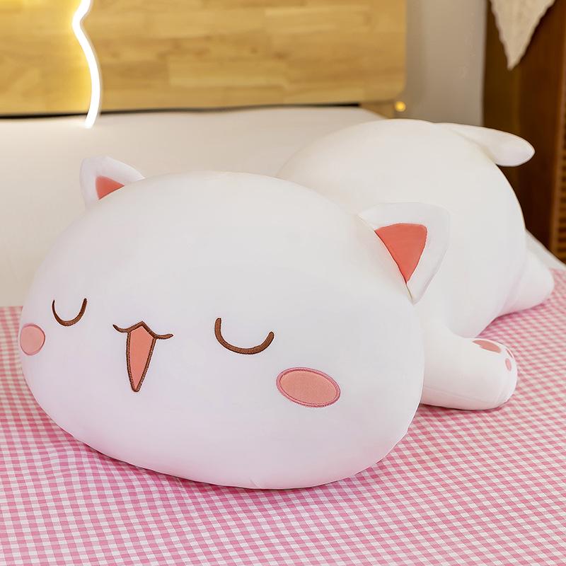 Peach Cat Plush Toy - Adorable White Cat Doll Pillow for Kids Birthdays