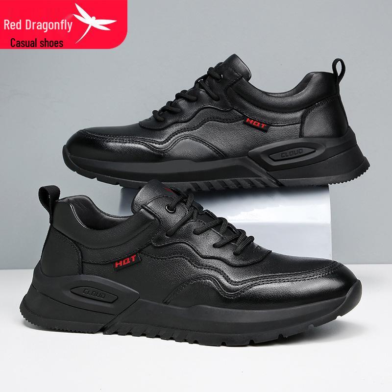 Red Dragonfly Men's Casual Waterproof Leather Sports Shoes for Autumn and Spring
