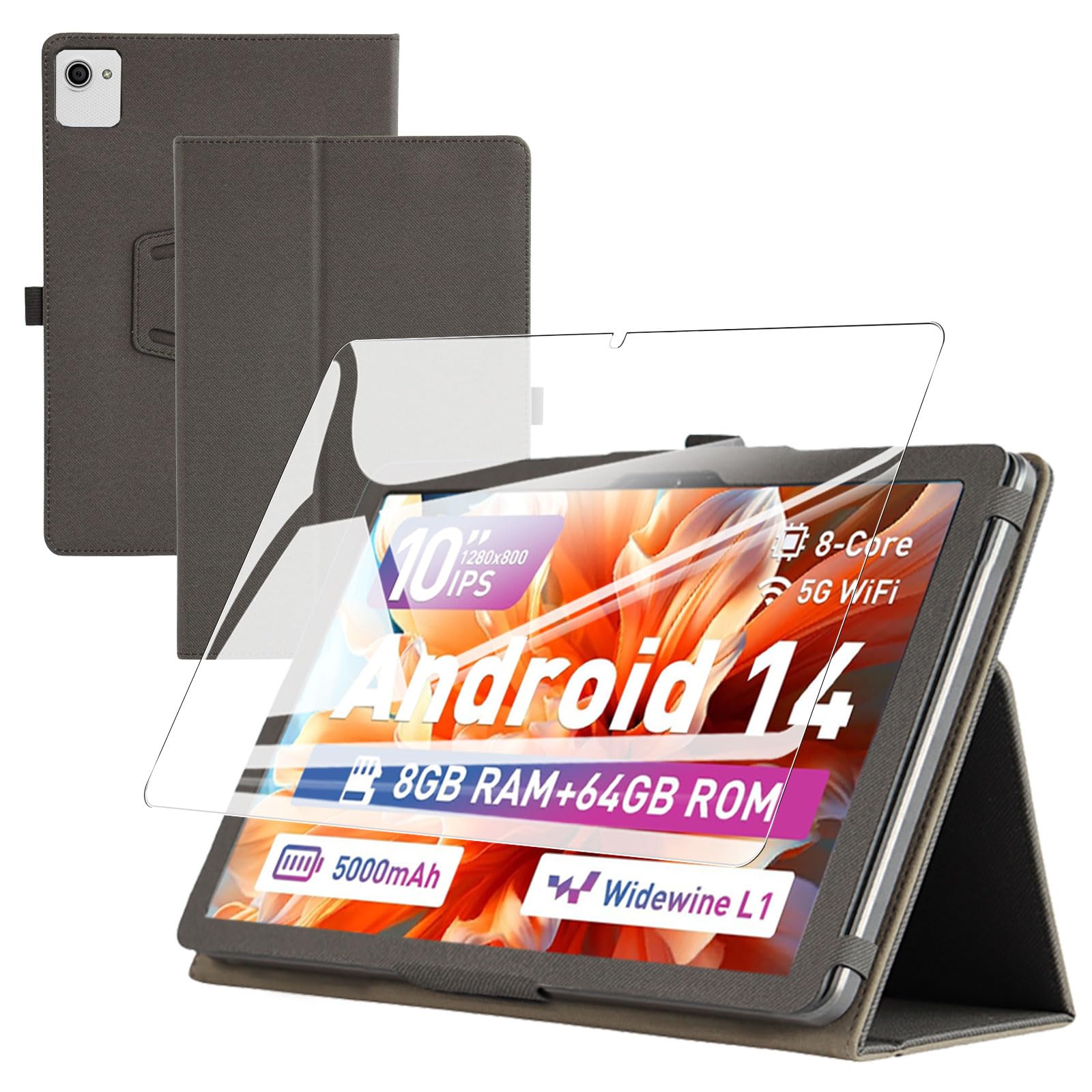 

Laowei C10 Case and Film Set for Laowei Tablet Protective Case with Tempered Glass Lightweight Adjustable Shockproof 1 Screen Protector C10/HiGrace