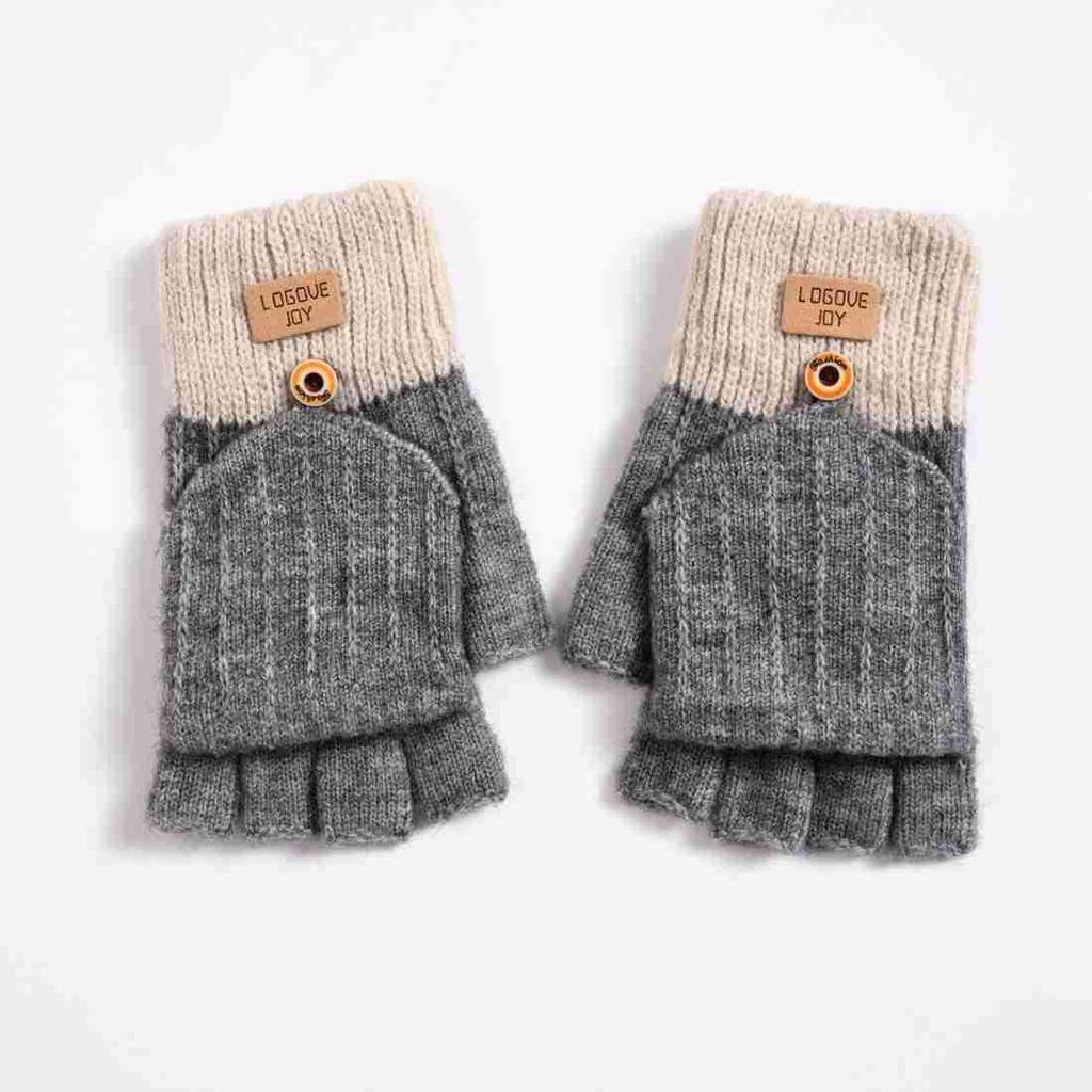 Korean Touchscreen Fingerless Winter Gloves - Plush, Thick, Cold-Proof Writing Flip Gloves for Students