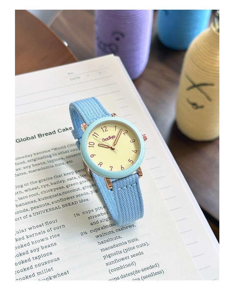 High-End Cream Canvas Strap Quartz Watch - Korean Style Fashion for Girls