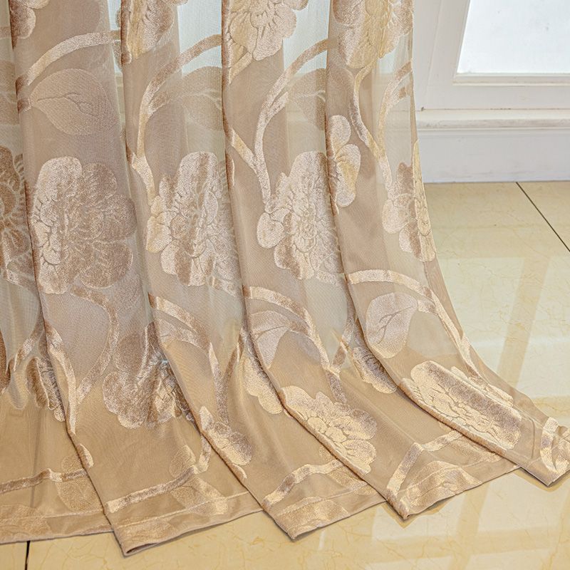 1pc Luxurious Golden Jacquard Window Sheer Curtain for Living Room, Bedroom, Balcony - Elegant Home Decor Window Treatment