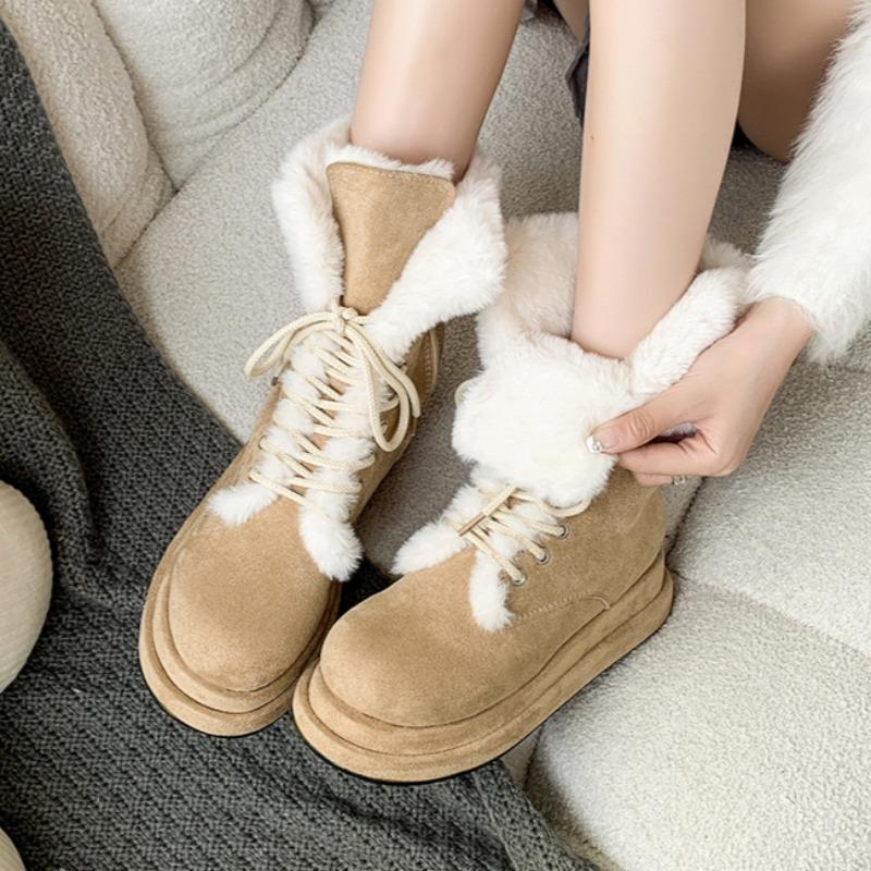 fashion Women Fur Flats Ankle Snow Boots Platform Suede Shoes Warm Plush Cotton Shoes Casual Sneakers 2025 Trend Sport Shoes Botas Mujer