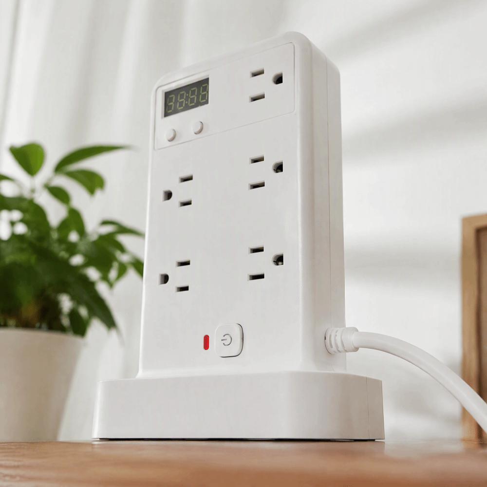 10 AC Outlets Vertical Power Strip Flame-Retardant ABS USB Charging Station Daily Use
