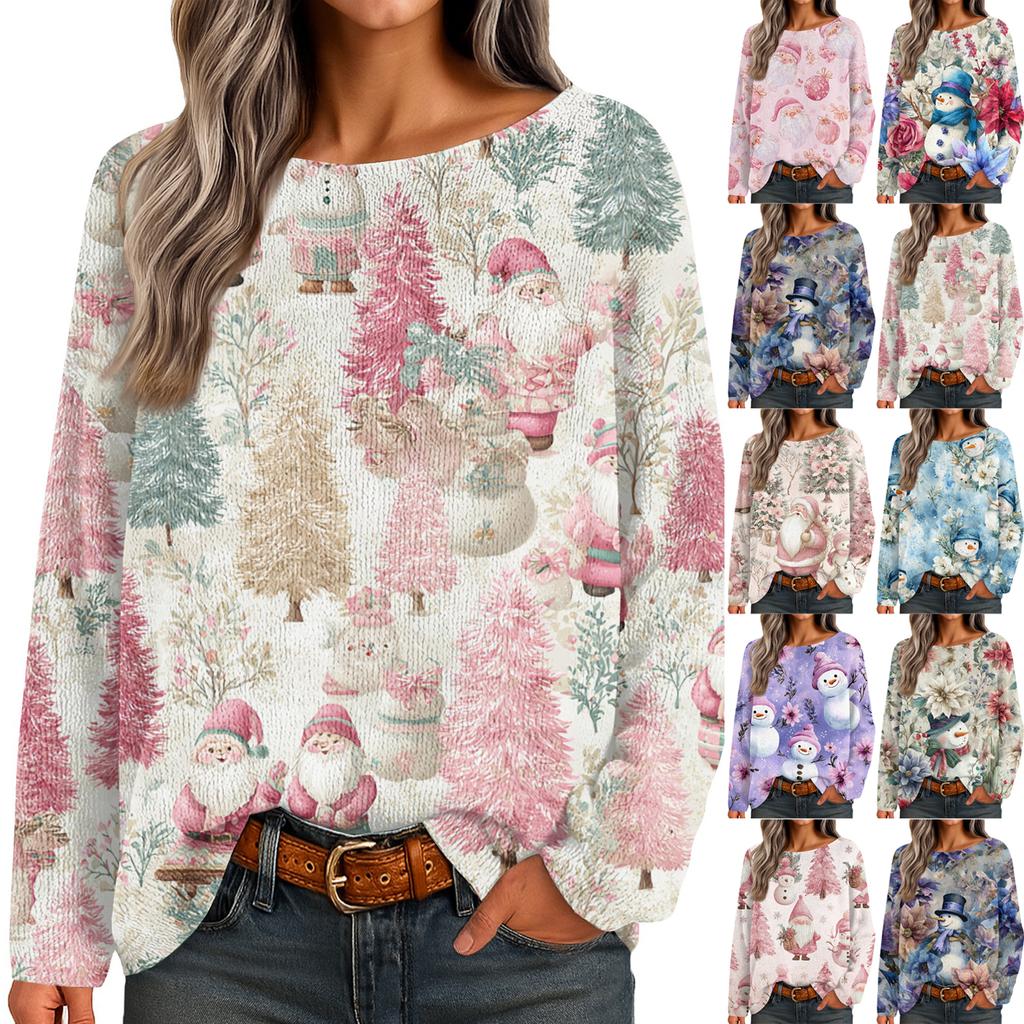Womens  Fall Sweaters Long Sleeve Print Tops Pullover Sweaters Loose Dressy Casual Basic Clothes