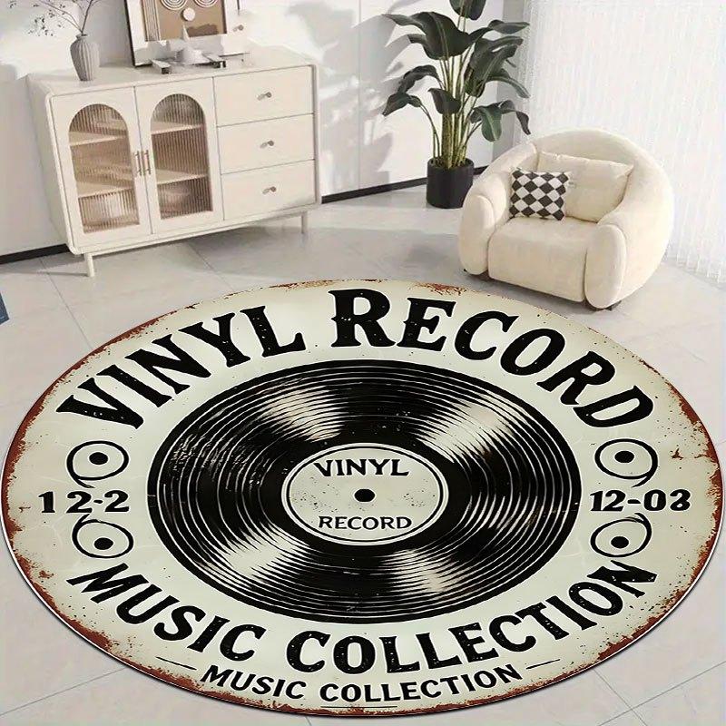 Vintage Schallplatten Flanell-bedruckte runde Fußmatten sind rutschfest Geeignet Wohnzimmer Schlafzimmer Terrasse Garten Teppiche