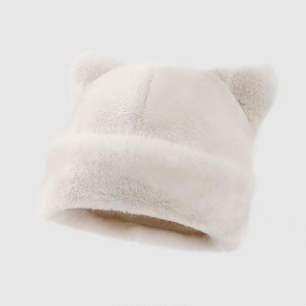 Korean Style Leopard Ear Beanie Soft Brimless Beanie Cap Versatile Plush Bear Hat  Girls