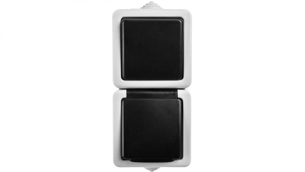 Tekno Łącznik Jednobiegunowy + Gniazdo Z Przesłoną Styków Pionowy 10Ax/16A 250V Szare Ip54 25361