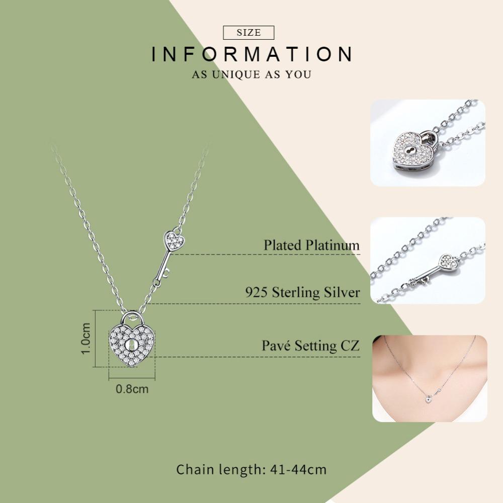 WOSTU 925 Sterling Silver Lock Heart Dangle Pendant Heart Highlights Necklaces Dazzling CZ Chain For Women 925 Jewelry CQN315