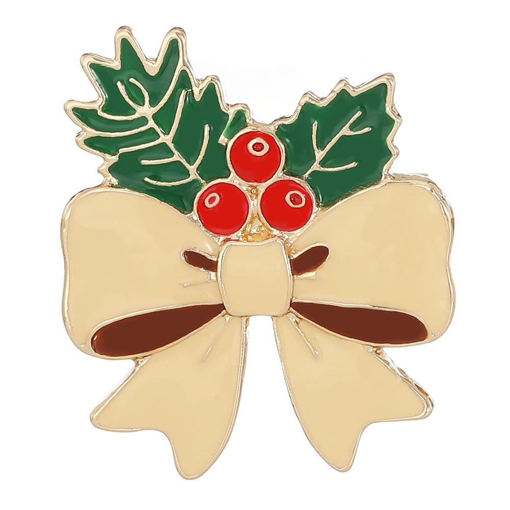 

7 Styles Funny Christmas Element Bow Design Lapel Pins Xmas Tree Wreath Snowman Holly Penguin Patten Bowknot Golden Brooches