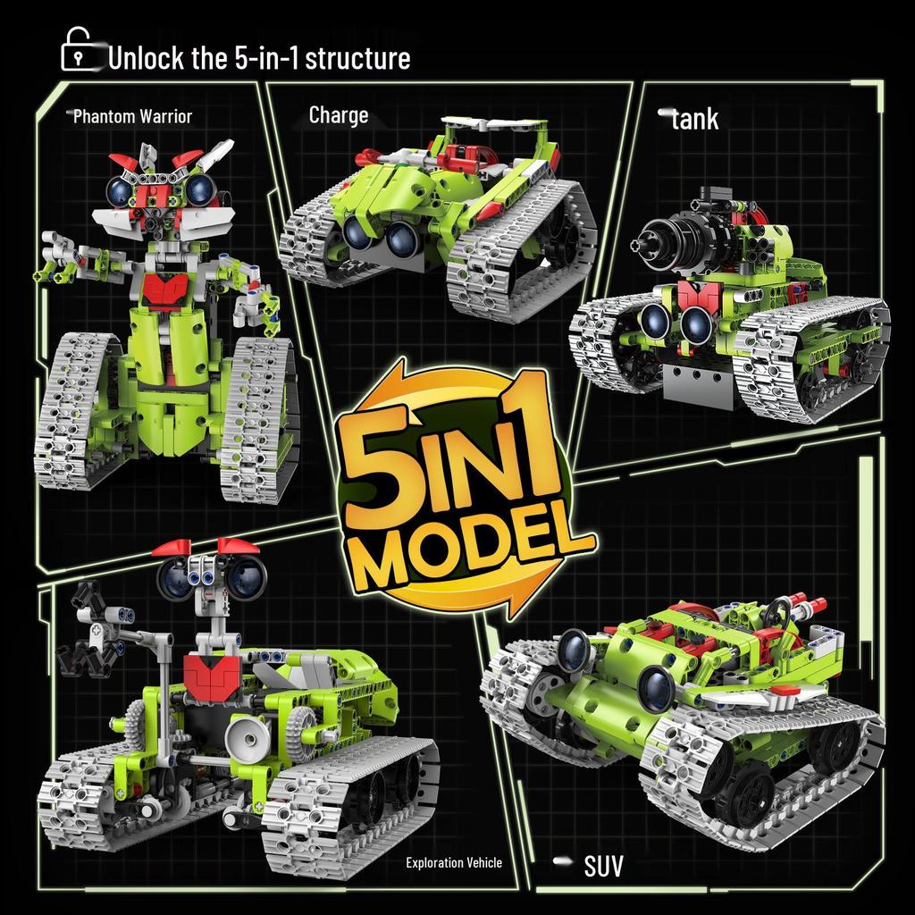 Programmable 5-in-1 Remote Control Moon Robot for Science Education, Compatible Building Blocks