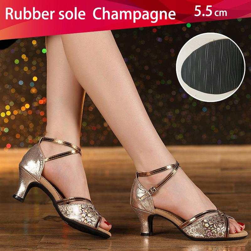 

Latin Dance Shoes Women Peep Toe Salsa Tango Dancing Shoes Leather Ballroom Party Shoes Heel 5.5cm 34 шампанского