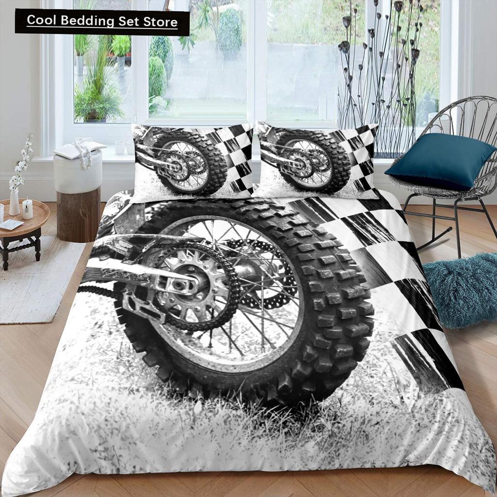 Motorcycle King Queen Duvet Cover Dirt Bike Bedding Set Motocross Racer Extreme Sports Quilt Cover Polyester Comforter Cover