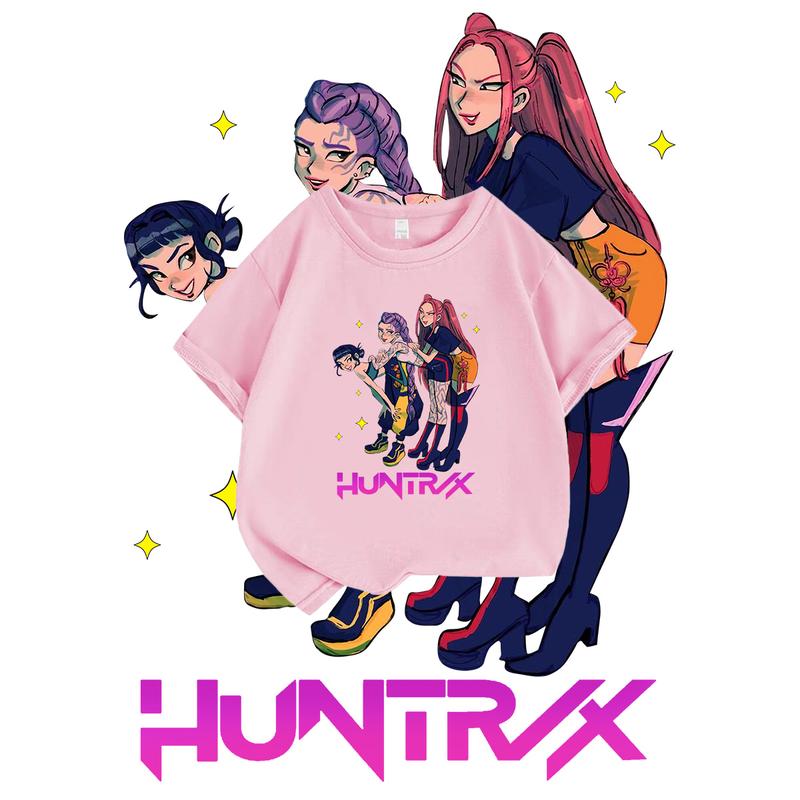 KPop Devil Hunter Print Fashion Casual Top 2025 Movie Round-neck Cartoon Girl and Boy T-shirt Casual Girl Clothing