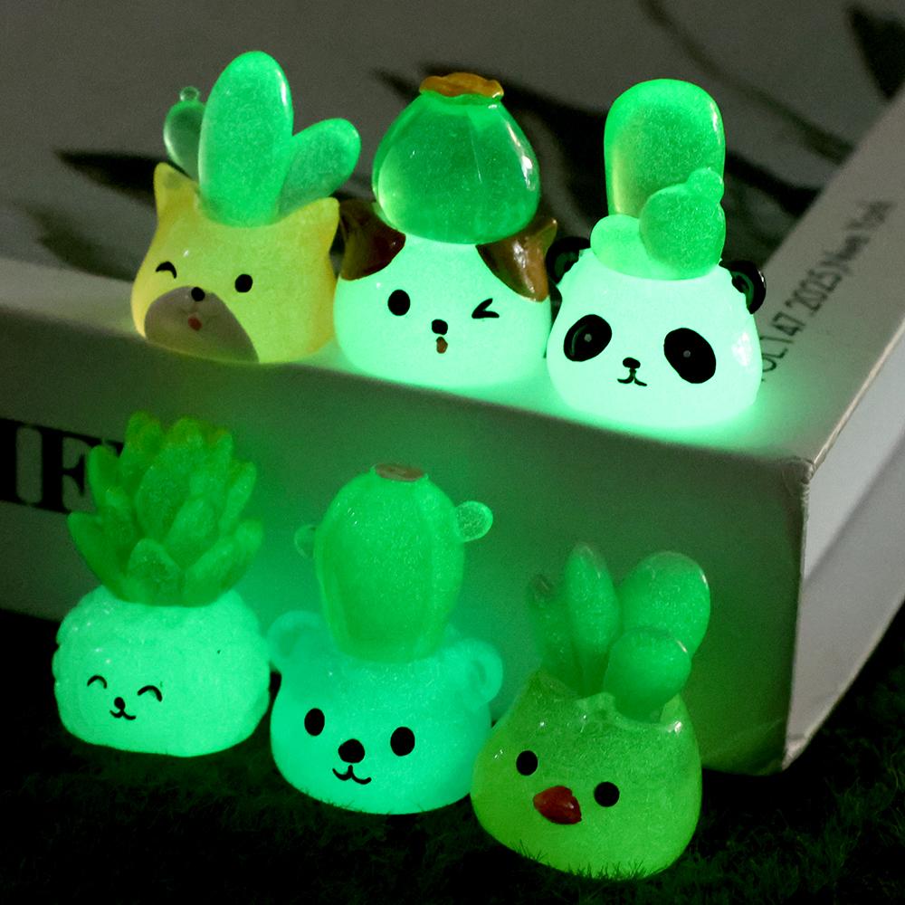 Luminous Cactus Figurines Mini Cute Resin Succulents Plants Ornaments Glowing Microlandscape Home Garden Decoration Accessories