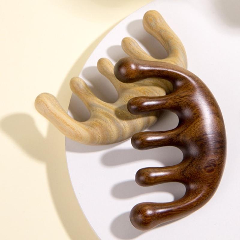 1PC Wooden Massage Comb Meridian Head 5 Teeth Sandalwood