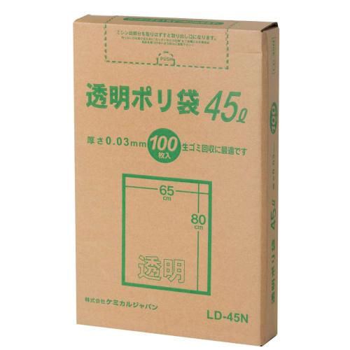 Chemical Japan LD-45N Clear Plastic Garbage Bags, 45L, Box of 100