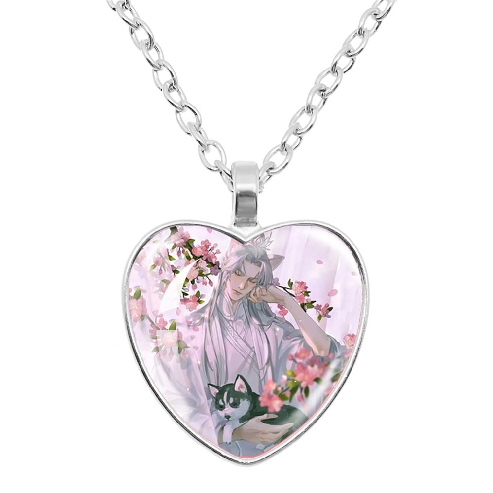The Husky And His White Cat Shizun ErHa Mo Ran Chu WanNing Anime Cosplay Glass Cabochon Pendant Heart Necklace GiftsTo Friends