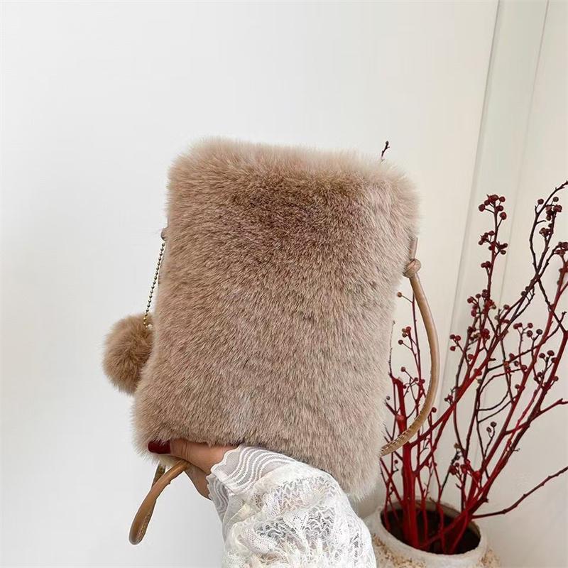 Furry Crossbody Phone Bag Women's Autumn Winter New Style Plush Shoulder Bag Soft Mobile Phone Square Pouch Female