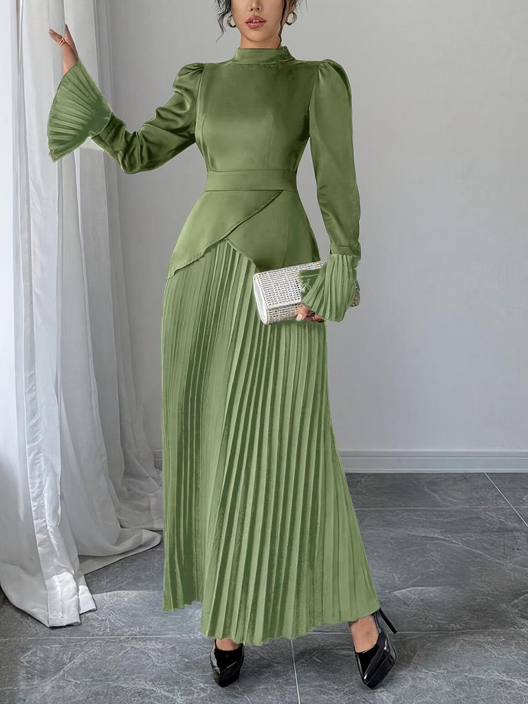 TEMU Comerț Exterior Gât Înalt Talie Cambrată Mânecă Lungă Plisată Rochie de Seară