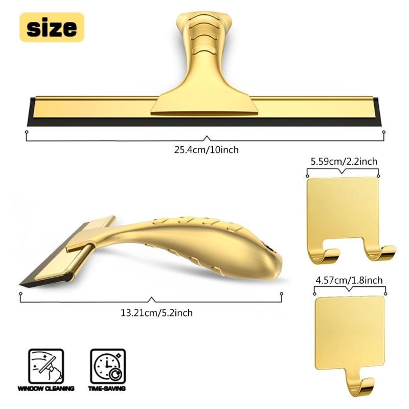 10” Shower Squeegee for Shower Glass Door Bathroom Window Car Glass Stainless Steel Scraper Wiper with 2 Hooks Household