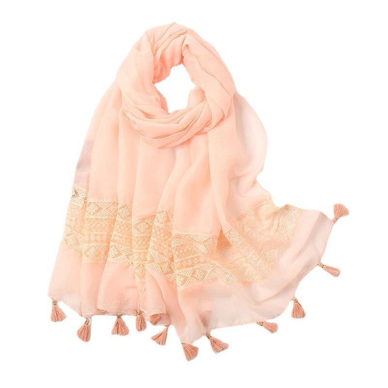 Korean Autumn and Winter Long Thickened Cotton Solid Color Lace Scarf Elegant Tassel Cotton Linen Decorative Scarf