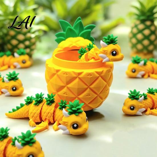 Small Item Storage Jar 3D Printed Pineapple Dragon Figurine Creative Fidget Toys Movable Joints Desk Organizer Toy Flexible Stress Relief Toys for