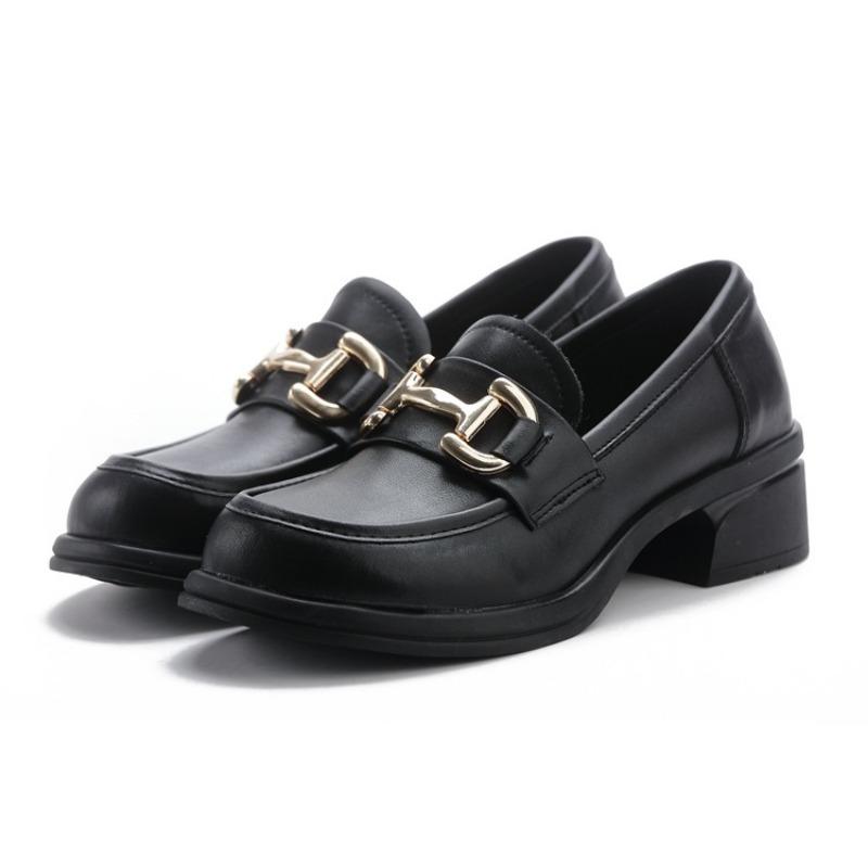 Cowhide women's shoes, genuine leather, low-top thick heel, medium heel, soft sole, soft surface, round head, comfortable and versatile, casual office