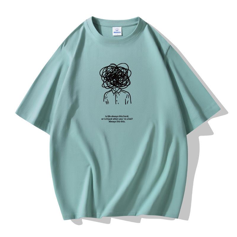 Thinking Pattern Men Short Sleeves T-shirt 100% Cotton Casual Tee Large Size