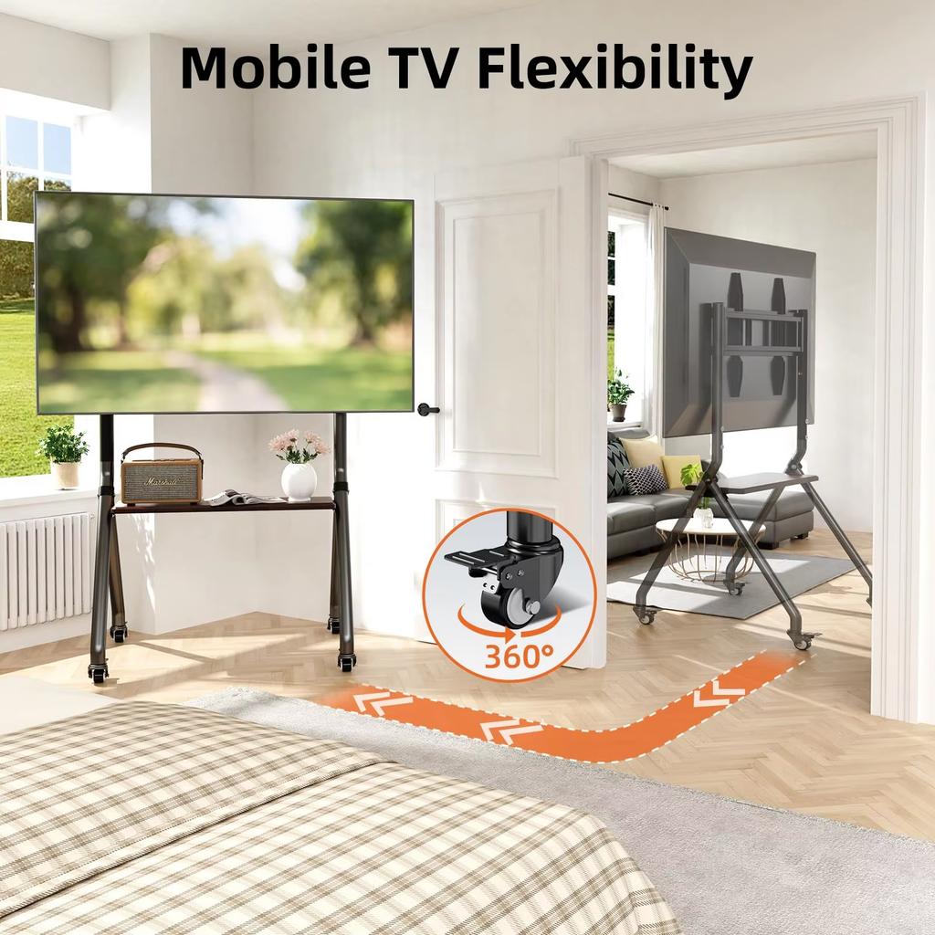 Mobile Rolling TV Stand for 32-65 Inch LCD LED OLED Screens,Portable TV Stand On Wheels,Height Adjustable TV Cart VESA 600*500mm