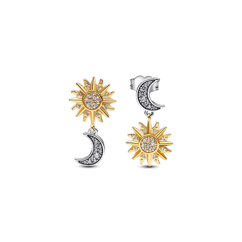 Pandora Two-color reverse sun and moon earrings sun and moon shape 925 silver earrings women s silver 262442C01 серебряный