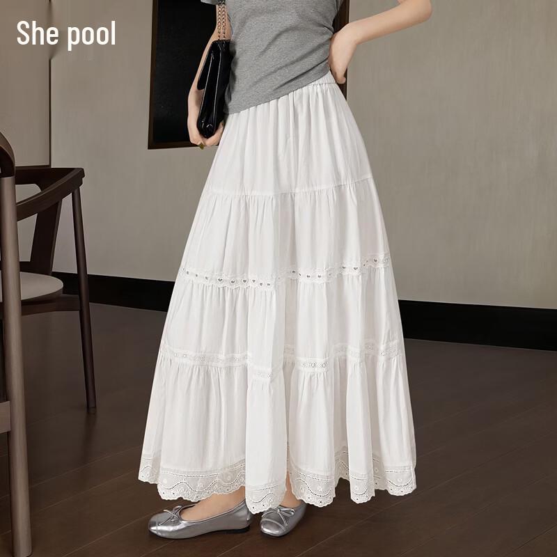 Women s Lace Patchwork A-line Midi Skirt L