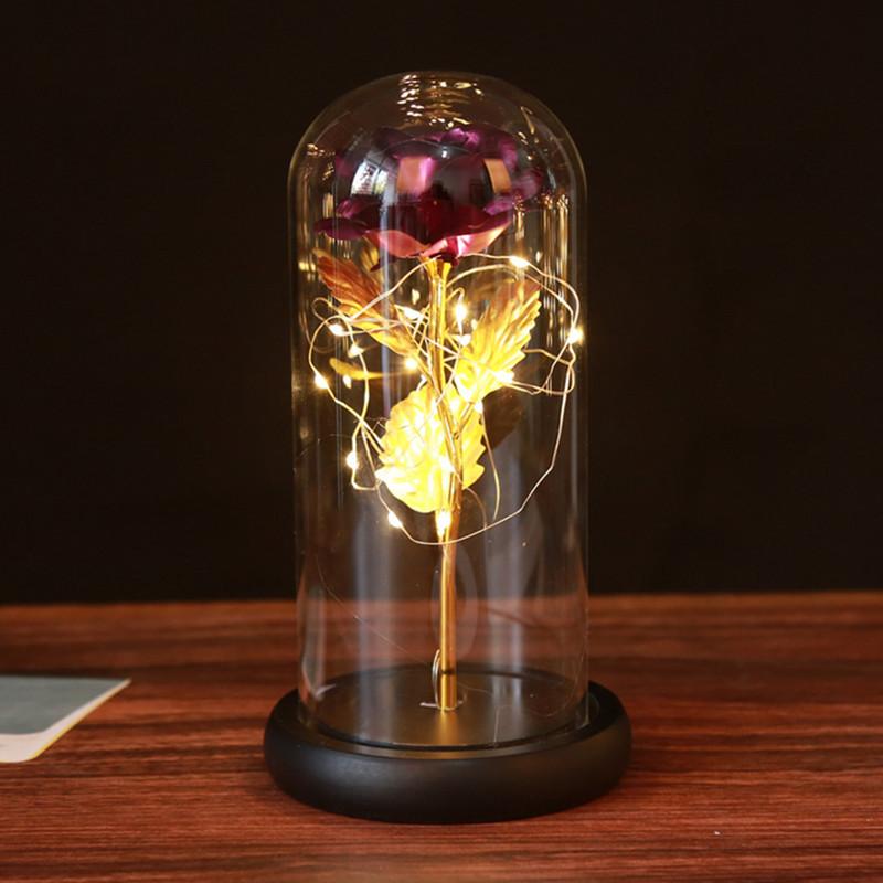 Glass cover gold foil roses, creative Valentine's Day gifts, luminous simulation eternal flower small gifts