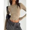 Women Slim Fit Long Sleeve Crop Top Casual Solid Color Basic Tee Streetwear Pullover Shirts for Spring Autumn Fashion