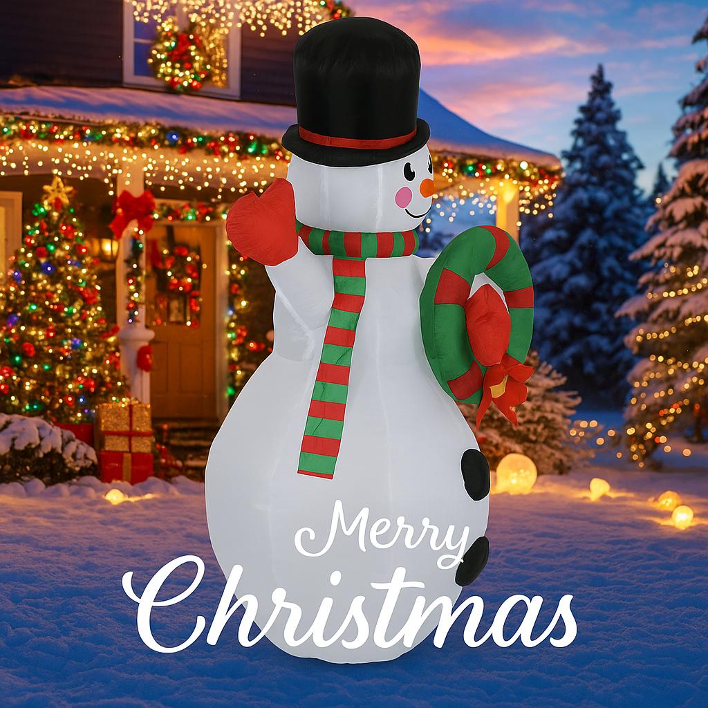 5.91FT Christmas Inflatable Toys Xmas Yard Lawn Party Decoration Snowman Wreath Home Supplies Ornament Gift with LED Lights