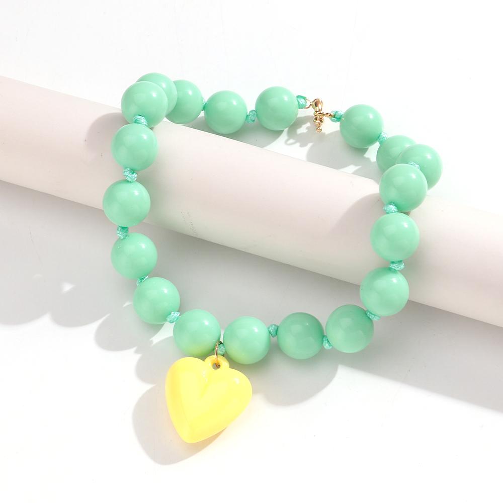 New Colorful Acrylic Heart Pendant Necklace for Women Summer Trendy Handmade Round Beads Y2K Choker Statement Jewelry Gift