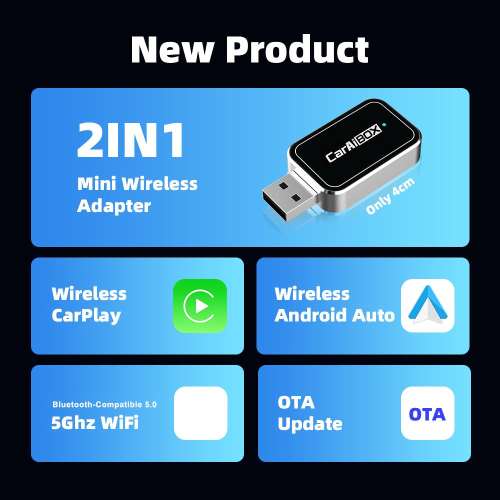 EC09-SI-C USB Mini Wired To Wireless CarPlay Android Auto Adapter 2 In 1 Car Connectivity Box