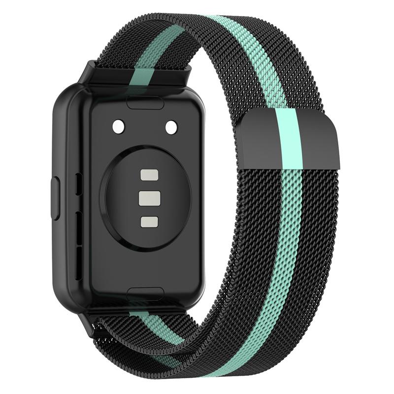 

For Huawei Watch Fit 2/Watch Fit 2 Active Stainless Steel Milanese Mesh Strap Smart Watch Replacement Wrist Band Black/Teal