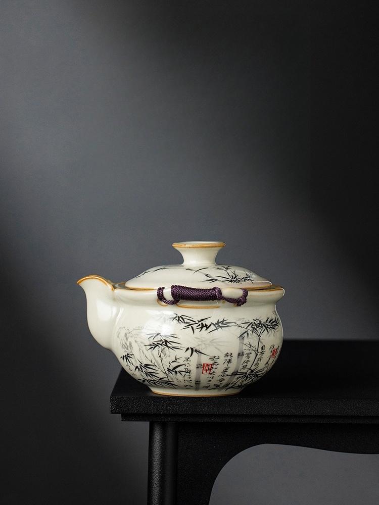 160ML Black Bamboo Ru Kiln Porcelain Gaiwan Set For Tea Tureen Teaware Cup Chinese Yellow Ceramic Opening Tea Bowls Tea Ceremony