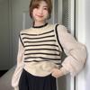 Fake Two Bubble Sleeve French Sweater Women's Autumn/Winter Striped Unique Long Sleeve Top
