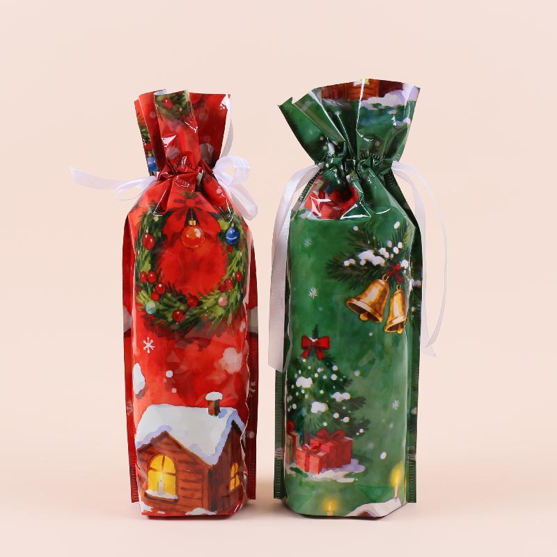 Christmas Drawstring Gift Bags with Assorted Festive Patterns Self Standing for Home Xmas Party Treat Packing