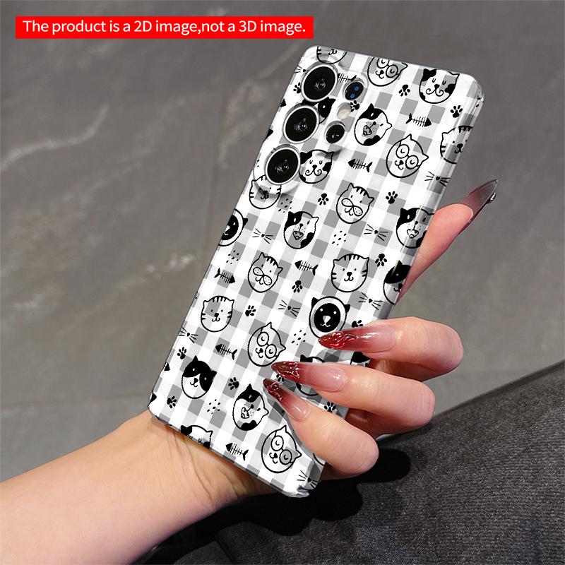 2DFlat Samsung Phone Case Gingham Cat Faces Pattern Phone Case Applicable To Galaxy S22 S23 S24 S25ULTRA S26 A12 A13 A14 A15 A16 A34 A35 A54 A55