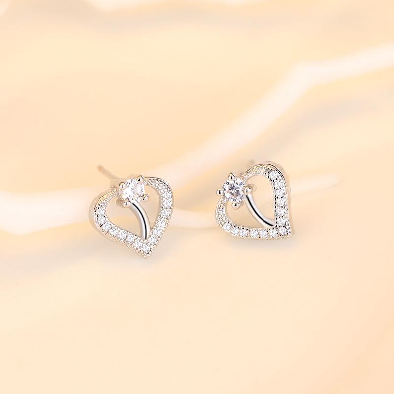 Sweet Love Heart Sparkle Peach Heart Student Earrings Girl Earrings Hundred with Girlfriends