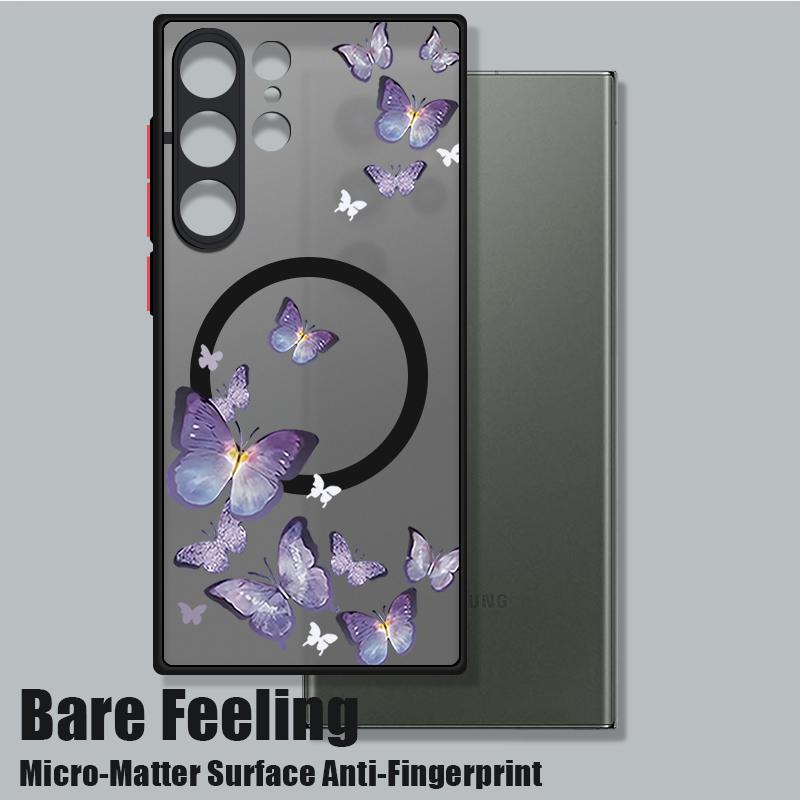 Blue Butterfly Pattern Magnetic Phone Case For Samsung Galaxy A37 A17 A56 A36 A55 A35 A26 A16 A25 A15 A54 A14 A34 Acrylic Cover