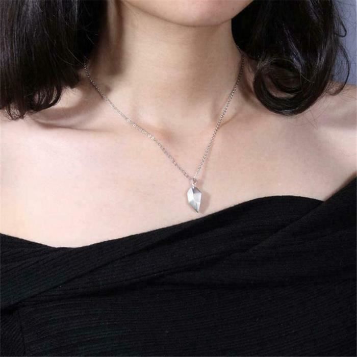 Collier Couples - Souhaitant Pierre - Minimaliste - Noir et Blanc - Coeur Puzzle - Amour Durable